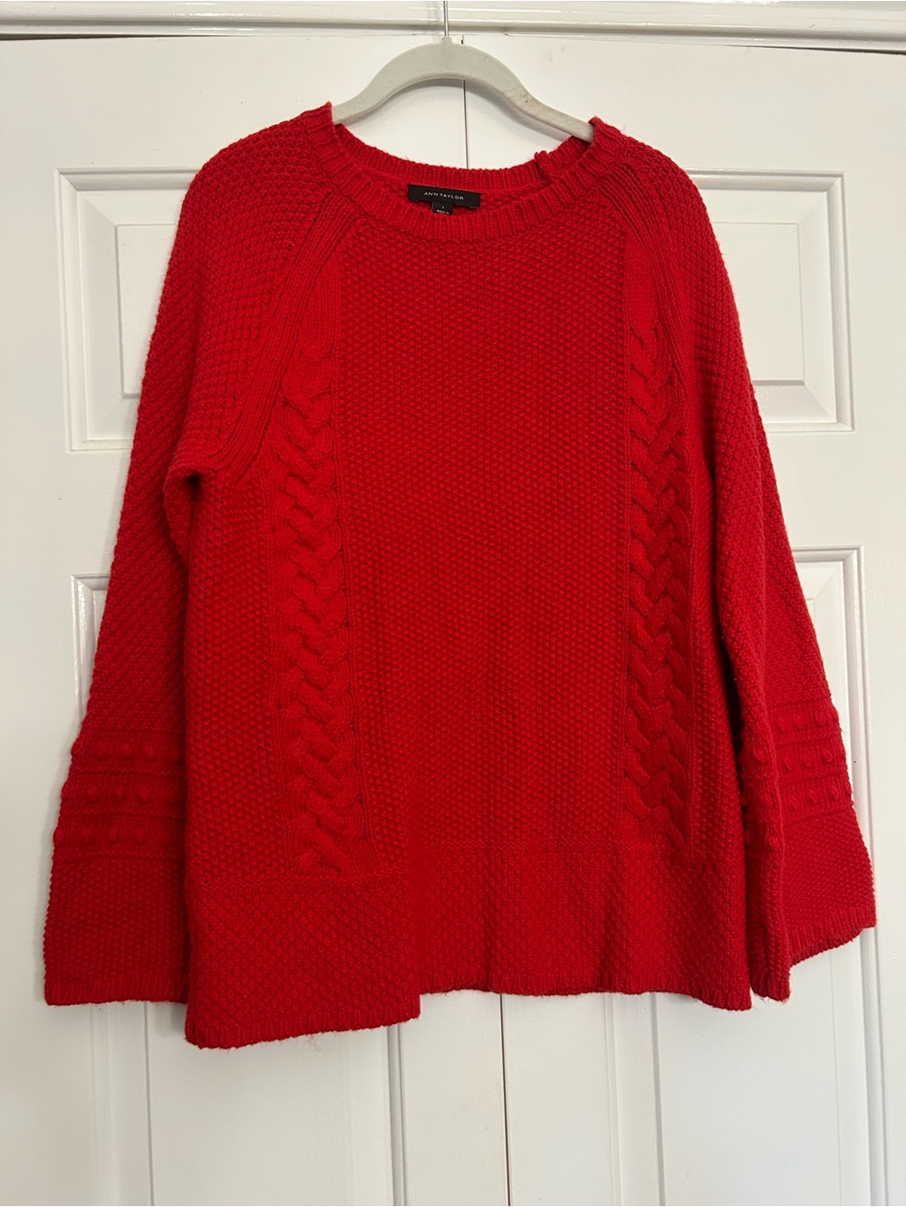 Ann Taylor Red Cable-Knit Crewneck Sweater